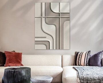 Art minimal : Formes abstraites sur lin beige/taupe