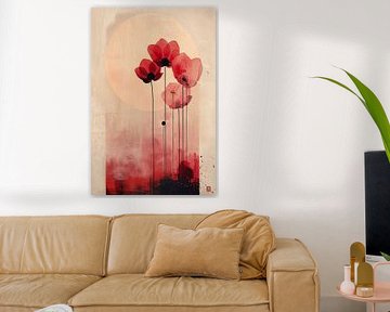 Minimalist Floral Artwork in Red - Modern Wall Decoration for Interiors by Marijke Trienekens