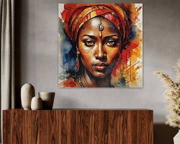 Abstract Watercolor Painting of African Woman