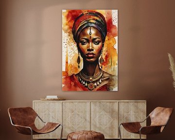 Abstract Watercolor Painting of African Woman