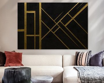 Painting Gold | Geometric Art in Black and Gold | Art Deco Painting