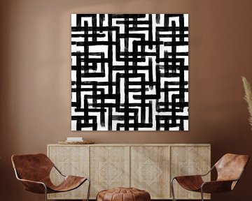 Abstract grid pattern - Contemporary black and white wall art by Niphion Art