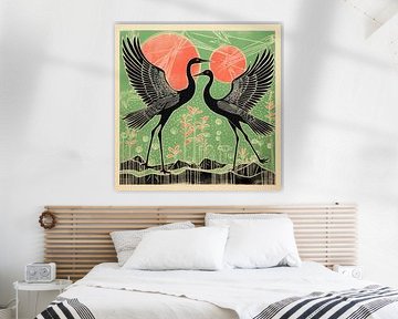 Whimsy Folk Dancing Cranes by Aloke Design