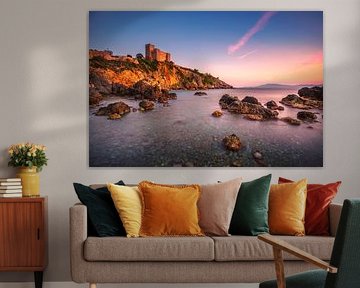 Festung Talamone und Strand bei Sonnenuntergang, Toskana von Stefano Orazzini