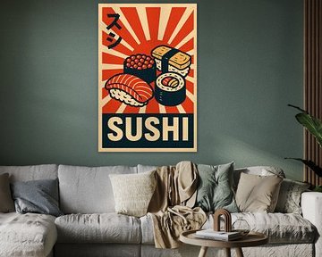 Sushi Vintage Print - Art culinaire japonais audacieux Décor sur Travel Shop