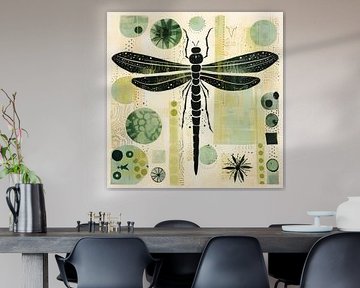 Collage folklorique fantaisie Libellule sur Aloke Design