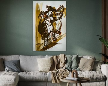 Ein Zweiergespann, Hund und Katze von Gemälde Liesbeth Serlie