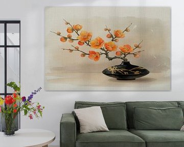 Japandisches Stilleben: Zweig mit Dattelpflaumenblüte in Vase