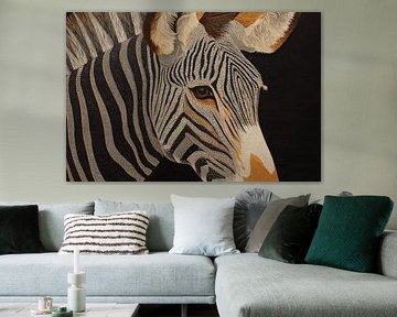 Motif rythmique zébré en détail symbolique sur Eva Lee