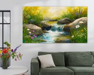 Rustgevende Beek met Bloemen en Rotsen van Arjen Roos