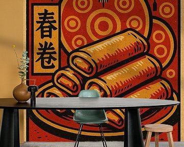 Retro Lenterolletjes Poster - Vintage Chinees Straatvoedsel Muurkunst