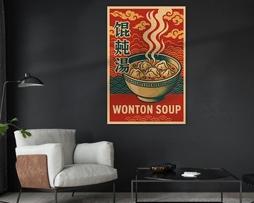 Retro Wonton Soep Poster - Vintage Chinese Keuken Print