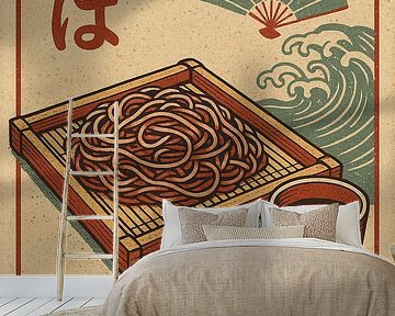 Koude Soba Noodles Muurprint - Retro Japanse Keuken Decor