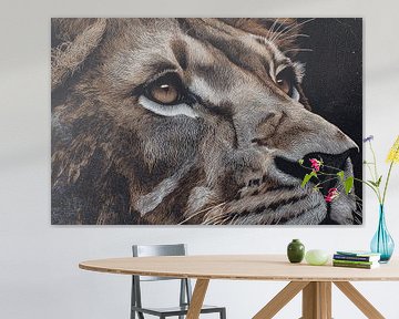 Lion en ligne et en lumière Portrait d'animal intrigant sur Eva Lee