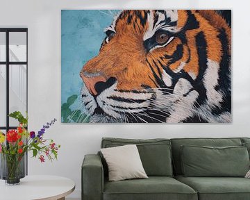 Tijger in Blauw Decor Grafische Stijl en Blik