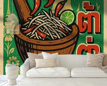 Som Tam Muurprint - Retro Thaise Keuken Poster
