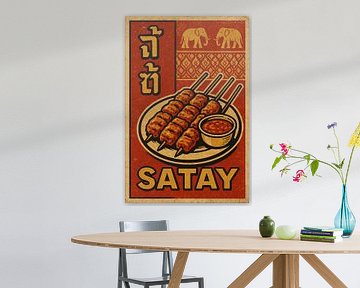 Satay Wall Print – Retro Thai Street Food Poster by Travel Shop