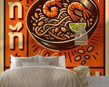 Pad Thai Muurprint - Retro Thai Street Food Poster