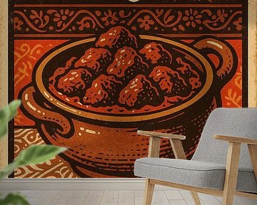 Retro Rendang Poster - Indonesische Rundvlees Curry Muur Kunst