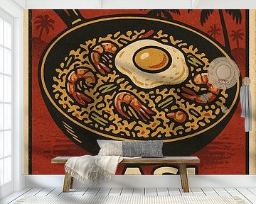 Nasi Goreng Muurprint - Vintage Indonesische Poster van Straateten