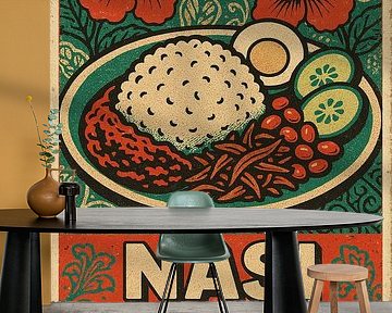 Retro Nasi Lemak Poster - Maleisische Nationale Schotel Muur Kunst