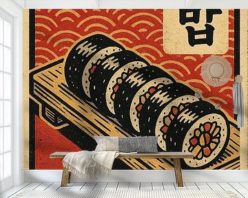 Retro Kimbap Poster - Koreaanse Sushi Roll Pop Art