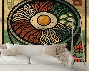 Pop Art Bibimbap Poster - Koreaans Voedsel Retro Muurkunst