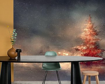 Kerstboom in Sneeuwstorm Met Gloed van Licht en Stilte