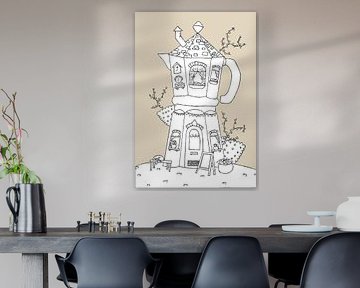 Sprookjesachtig koffiehuisje – illustratie van een percolator als huis van Studio Ajuut