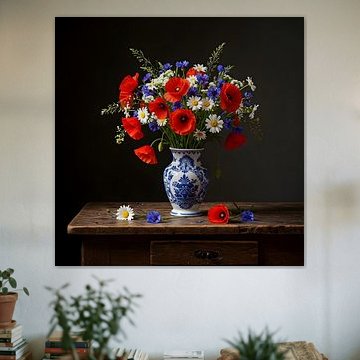 Summer flowers on delft blue vase