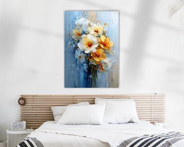 Yellow and white flowers - Abstract oil painting by Niklas Maximilian