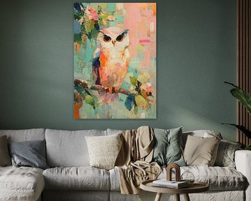 Hibou dans le pommier - Peinture à l'huile abstraite sur Niklas Maximilian