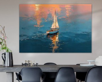 Segelboot bei Sonnenuntergang – Ölmalerei