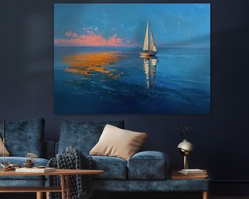 Zeilboot in de zonsondergang - olieverfschilderij van Niklas Maximilian