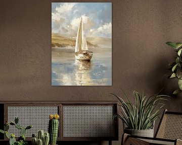 Segelboot am Meer – Ölmalerei
