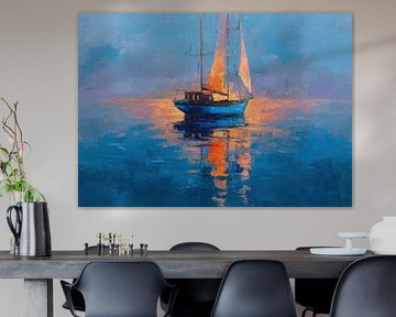 Zeilboot in de zonsondergang - olieverfschilderij van Niklas Maximilian