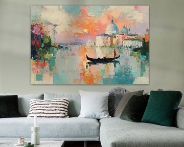 Gondel in Venetië - Impressionistisch olieverfschilderij van Niklas Maximilian
