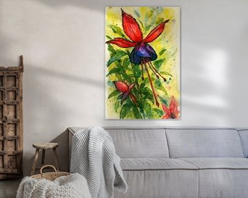 Lila-rote Fuchsienblüte (AI) (Sommer, Garten, Pflanze, leuchtende kräftige Farben)