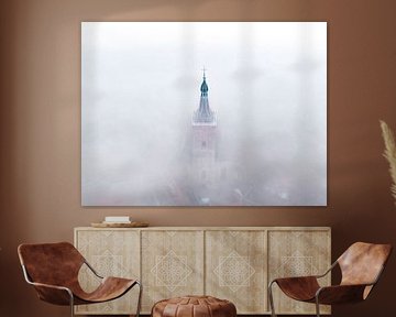 Grote or Sint-Stephanuskerk in Hasselt (OV) during morning fog