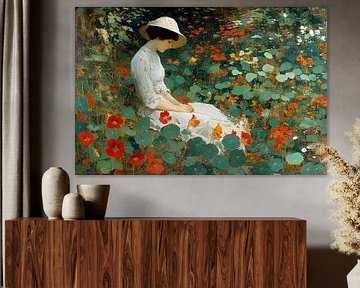 Dame in Nasturtium Tuin no.3 van Studio BB
