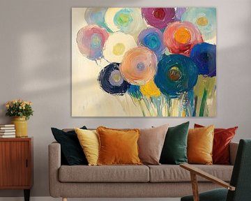 Bloemencanvas | Vrolijke Ronde Bloemen Kunst