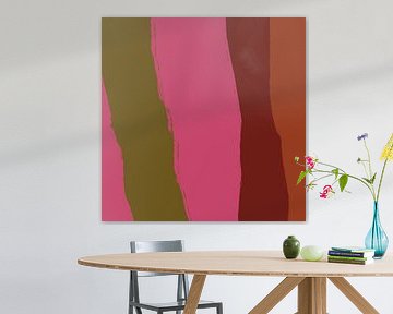 Modern abstract lines in moss green, neon pink and warm brown by Dina Dankers
