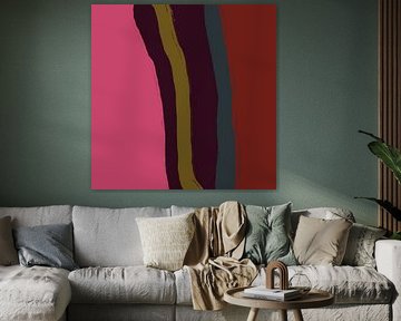 Warmes buntes minimalistisches abstraktes Gemälde im Retrostil I