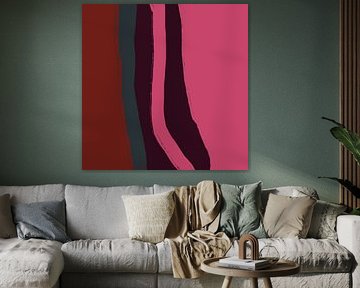 Warmes farbenfrohes minimalistisches abstraktes Gemälde im Retrostil II