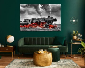 Locomotive à vapeur avec couleur rouge sélective sur Sjoerd van der Wal
