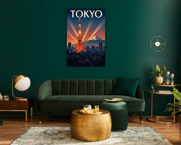 Tokio Tower Glow - Vintage Art Deco Skyline van Travel Shop