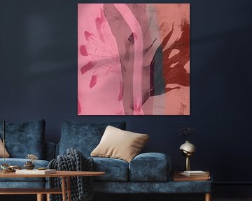 Buntes abstraktes Gemälde mit organischen Formen in Rosa und Terrakotta