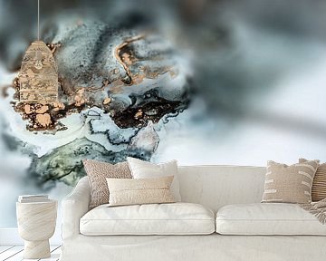 Fluid Painting, AlcoholInk Malererei, Bronze, Gold, Schwarz, Weiß von GH Foto & Artdesign