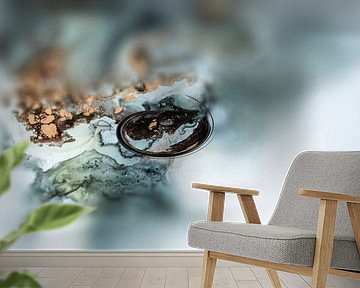 Fluid Painting, AlcoholInk Malererei, Bronze, Gold, Schwarz, Weiß von GH Foto & Artdesign