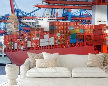 Container schepen in de haven van Hamburg van Sjoerd van der Wal Fotografie